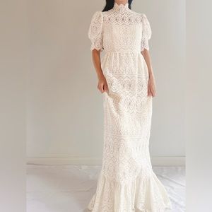 Vintage Puff Sleeve Lace White Dress